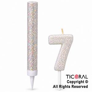 SET BENGALA Y VELA NUMERAL NUMERO 7 CON GIBRE BLANCO